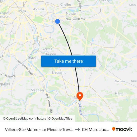 Villiers-Sur-Marne - Le Plessis-Trévise RER to CH Marc Jacquet map