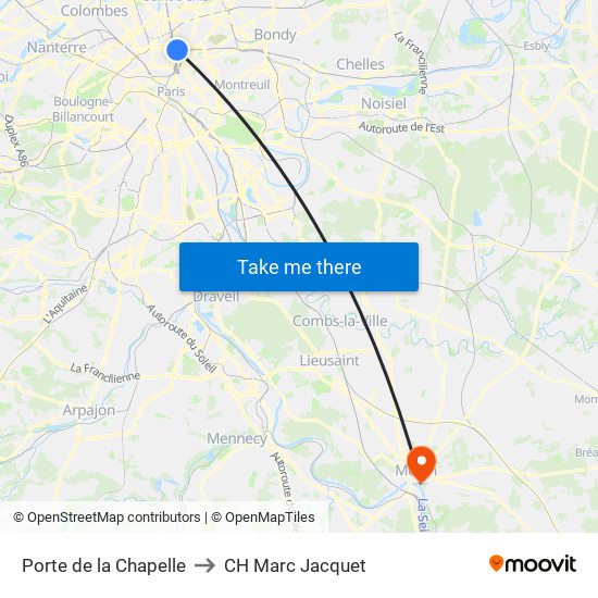 Porte de la Chapelle to CH Marc Jacquet map