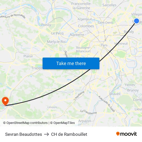 Sevran Beaudottes to CH de Rambouillet map