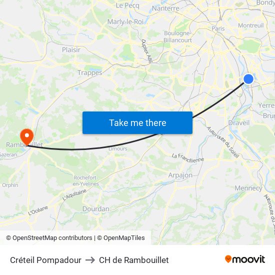 Créteil Pompadour to CH de Rambouillet map