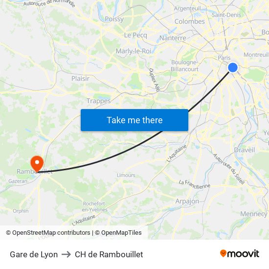 Gare de Lyon to CH de Rambouillet map