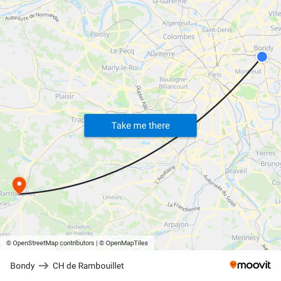 Bondy to CH de Rambouillet map