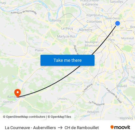 La Courneuve - Aubervilliers to CH de Rambouillet map