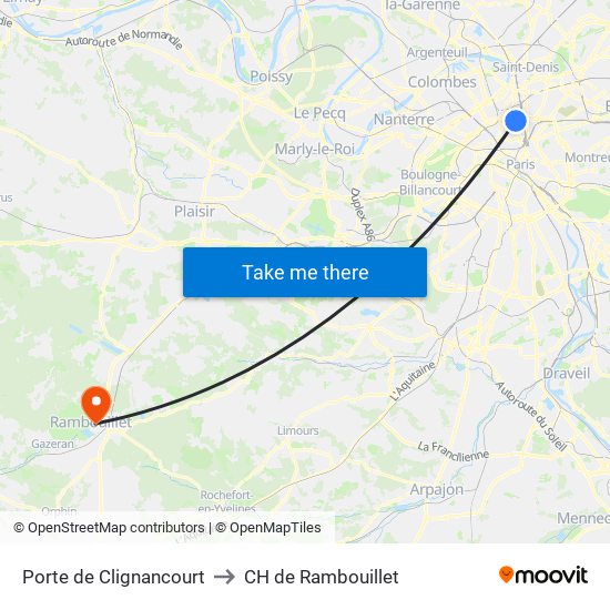 Porte de Clignancourt to CH de Rambouillet map