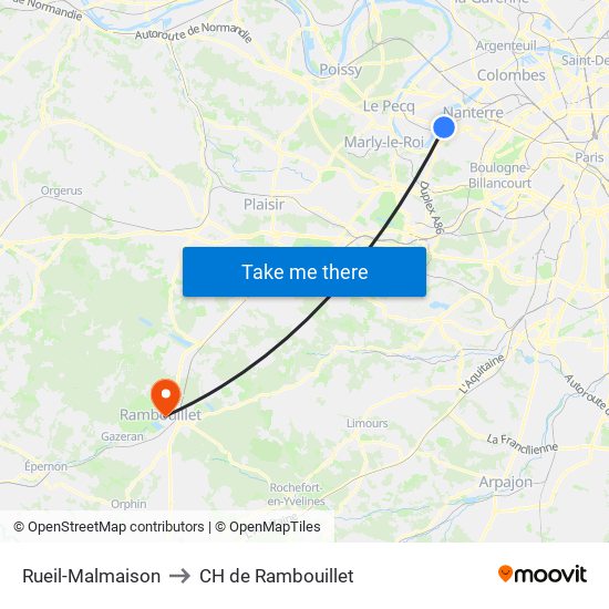 Rueil-Malmaison to CH de Rambouillet map