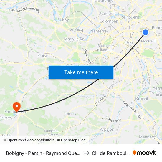 Bobigny - Pantin - Raymond Queneau to CH de Rambouillet map