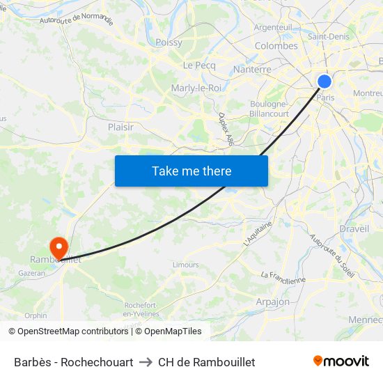 Barbès - Rochechouart to CH de Rambouillet map