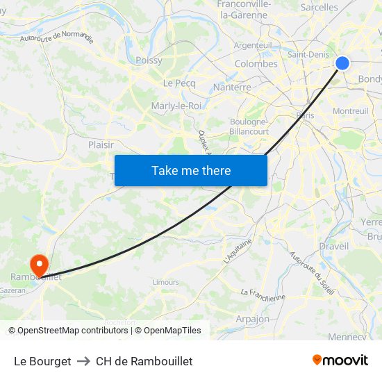 Le Bourget to CH de Rambouillet map
