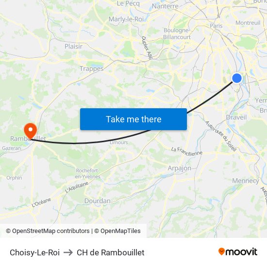 Choisy-Le-Roi to CH de Rambouillet map