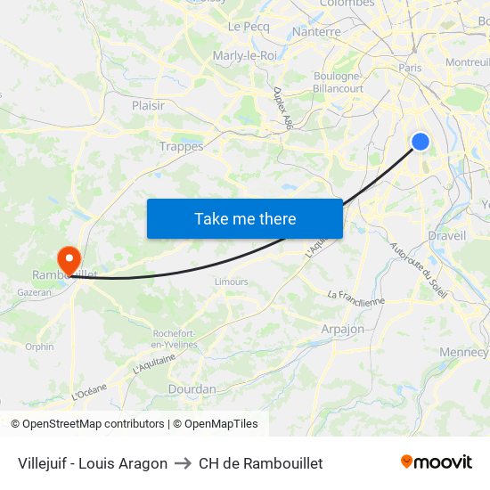 Villejuif - Louis Aragon to CH de Rambouillet map