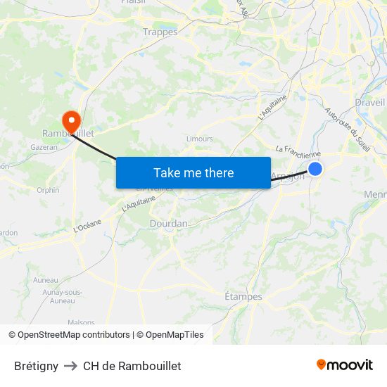 Brétigny to CH de Rambouillet map
