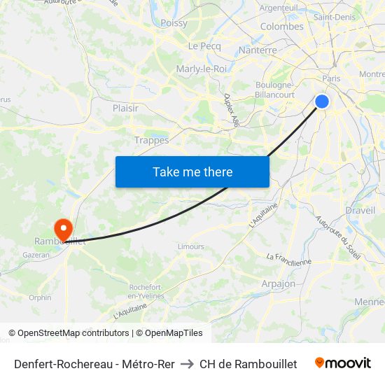 Denfert-Rochereau - Métro-Rer to CH de Rambouillet map