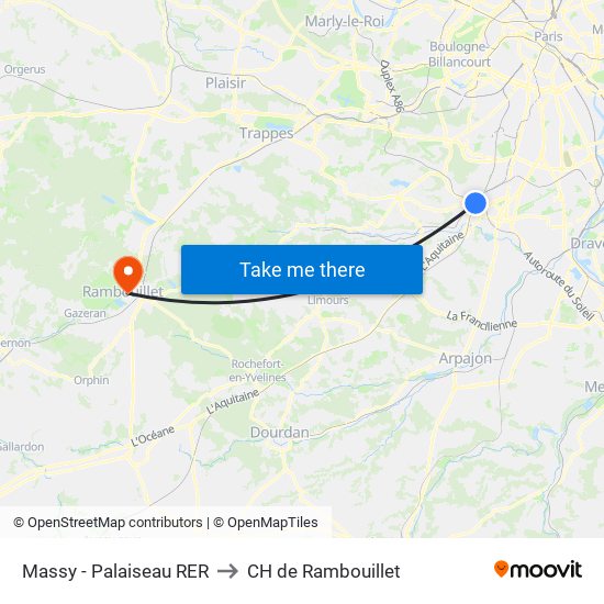 Massy - Palaiseau RER to CH de Rambouillet map
