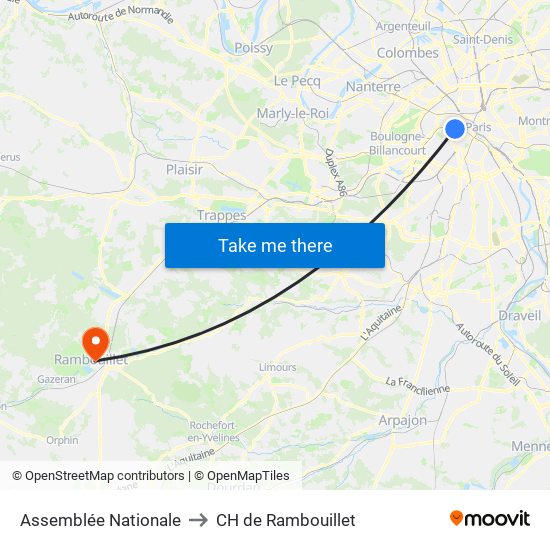 Assemblée Nationale to CH de Rambouillet map