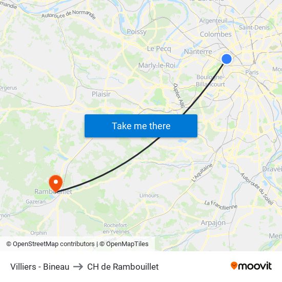 Villiers - Bineau to CH de Rambouillet map