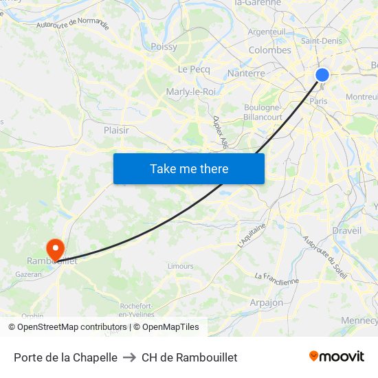 Porte de la Chapelle to CH de Rambouillet map