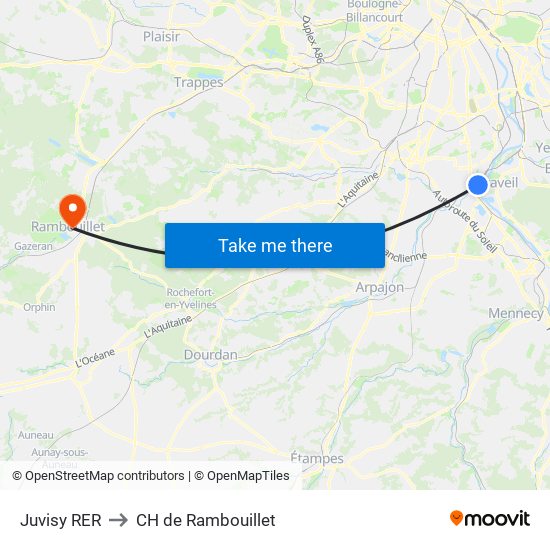 Juvisy RER to CH de Rambouillet map