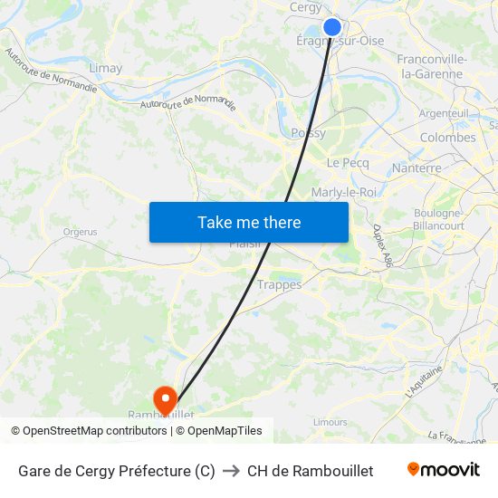 Gare de Cergy Préfecture (C) to CH de Rambouillet map