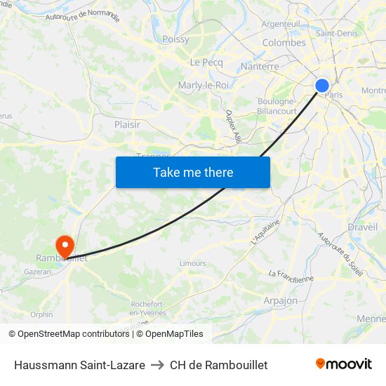 Haussmann Saint-Lazare to CH de Rambouillet map