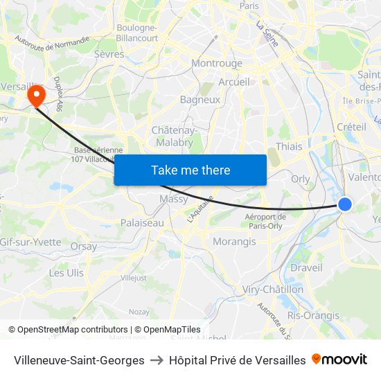 Villeneuve-Saint-Georges to Hôpital Privé de Versailles map