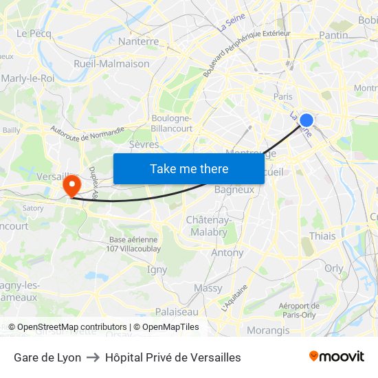 Gare de Lyon to Hôpital Privé de Versailles map