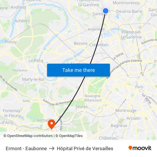 Ermont - Eaubonne to Hôpital Privé de Versailles map