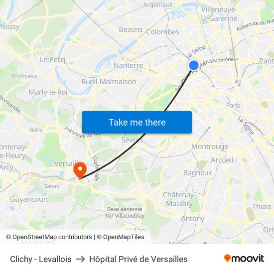 Clichy - Levallois to Hôpital Privé de Versailles map