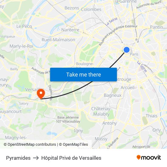 Pyramides to Hôpital Privé de Versailles map