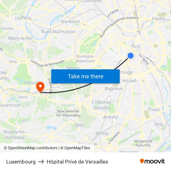 Luxembourg to Hôpital Privé de Versailles map