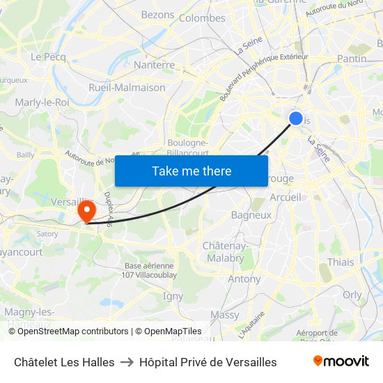 Châtelet Les Halles to Hôpital Privé de Versailles map