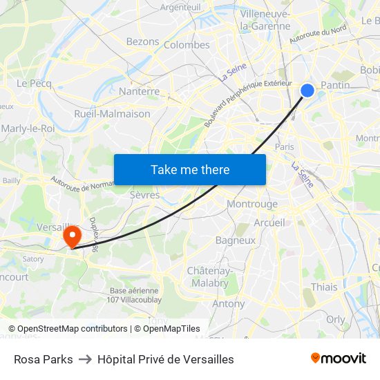 Rosa Parks to Hôpital Privé de Versailles map
