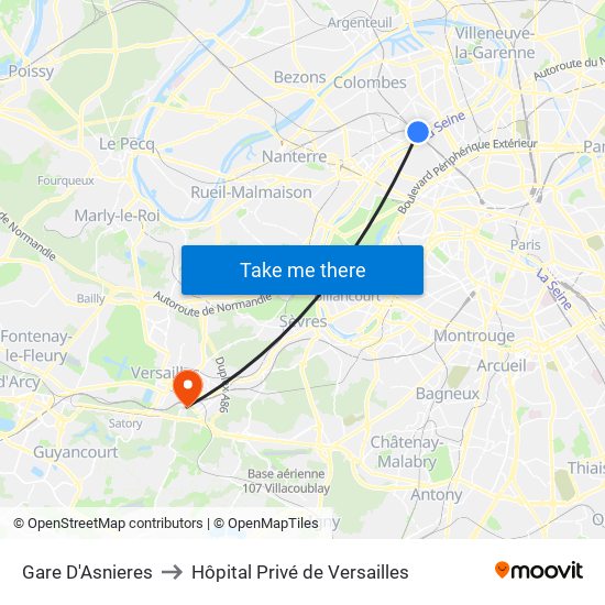 Gare D'Asnieres to Hôpital Privé de Versailles map