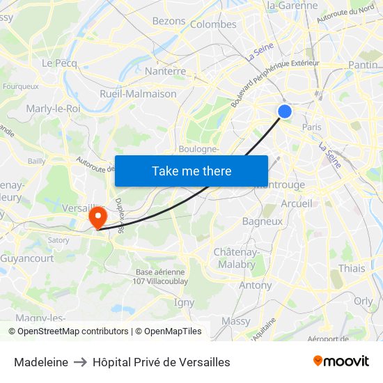 Madeleine to Hôpital Privé de Versailles map