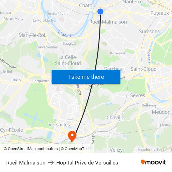 Rueil-Malmaison to Hôpital Privé de Versailles map