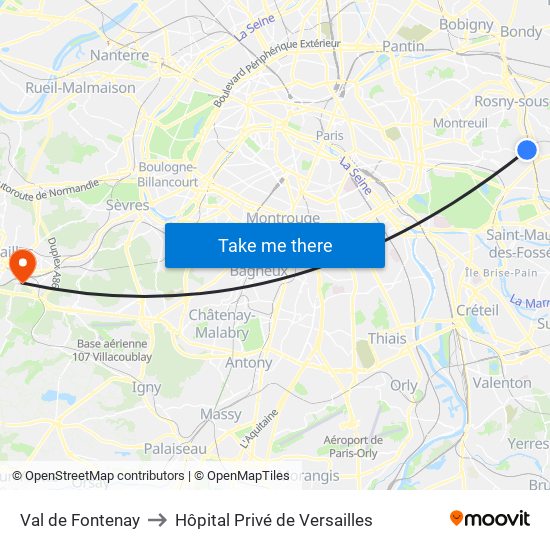Val de Fontenay to Hôpital Privé de Versailles map