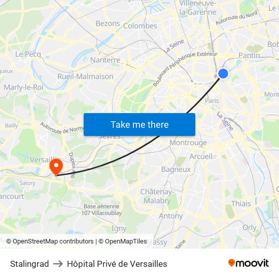 Stalingrad to Hôpital Privé de Versailles map
