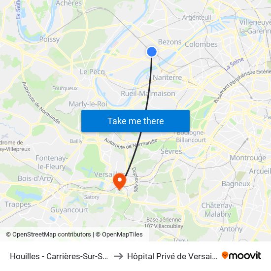 Houilles - Carrières-Sur-Seine to Hôpital Privé de Versailles map