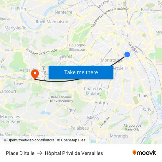 Place D'Italie to Hôpital Privé de Versailles map