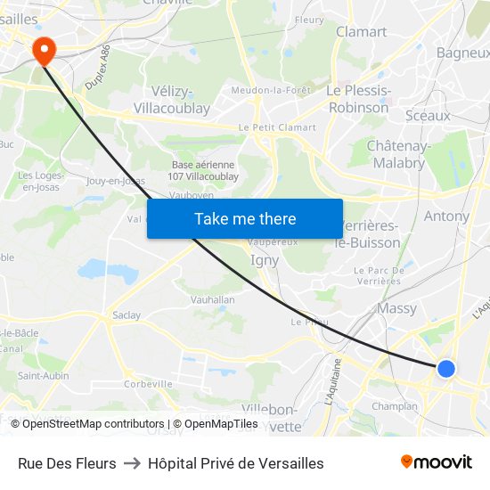 Rue Des Fleurs to Hôpital Privé de Versailles map