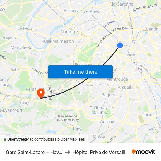 Gare Saint-Lazare – Havre to Hôpital Privé de Versailles map