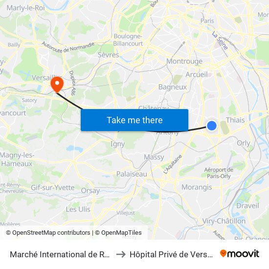 Marché International de Rungis to Hôpital Privé de Versailles map