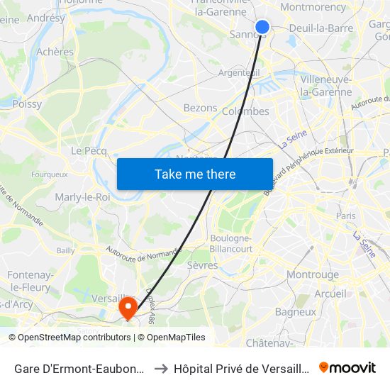 Gare D'Ermont-Eaubonne to Hôpital Privé de Versailles map