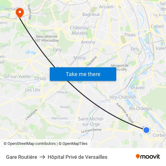 Gare Routière to Hôpital Privé de Versailles map