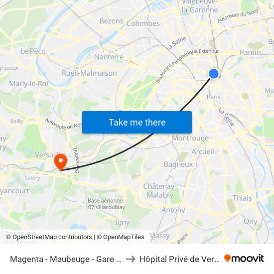 Magenta - Maubeuge - Gare du Nord to Hôpital Privé de Versailles map