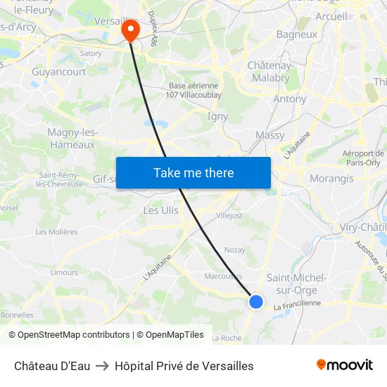 Château D'Eau to Hôpital Privé de Versailles map