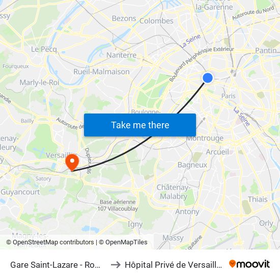 Gare Saint-Lazare - Rome to Hôpital Privé de Versailles map