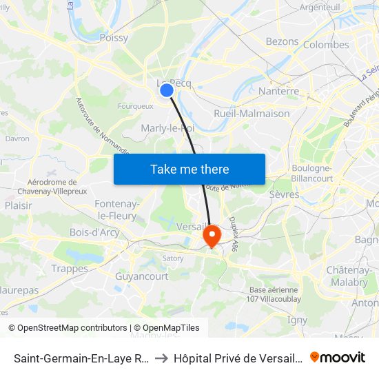 Saint-Germain-En-Laye RER to Hôpital Privé de Versailles map