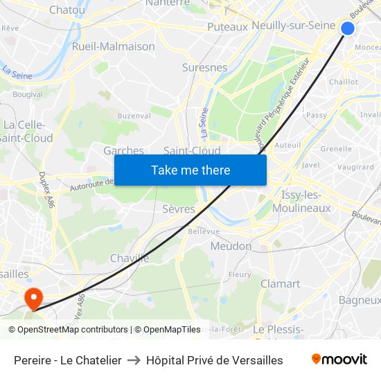 Pereire - Le Chatelier to Hôpital Privé de Versailles map