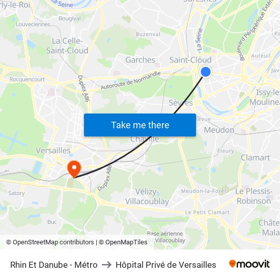 Rhin Et Danube - Métro to Hôpital Privé de Versailles map