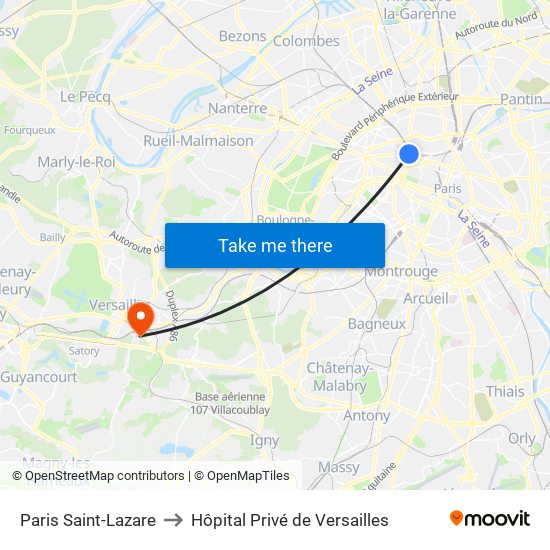 Paris Saint-Lazare to Hôpital Privé de Versailles map